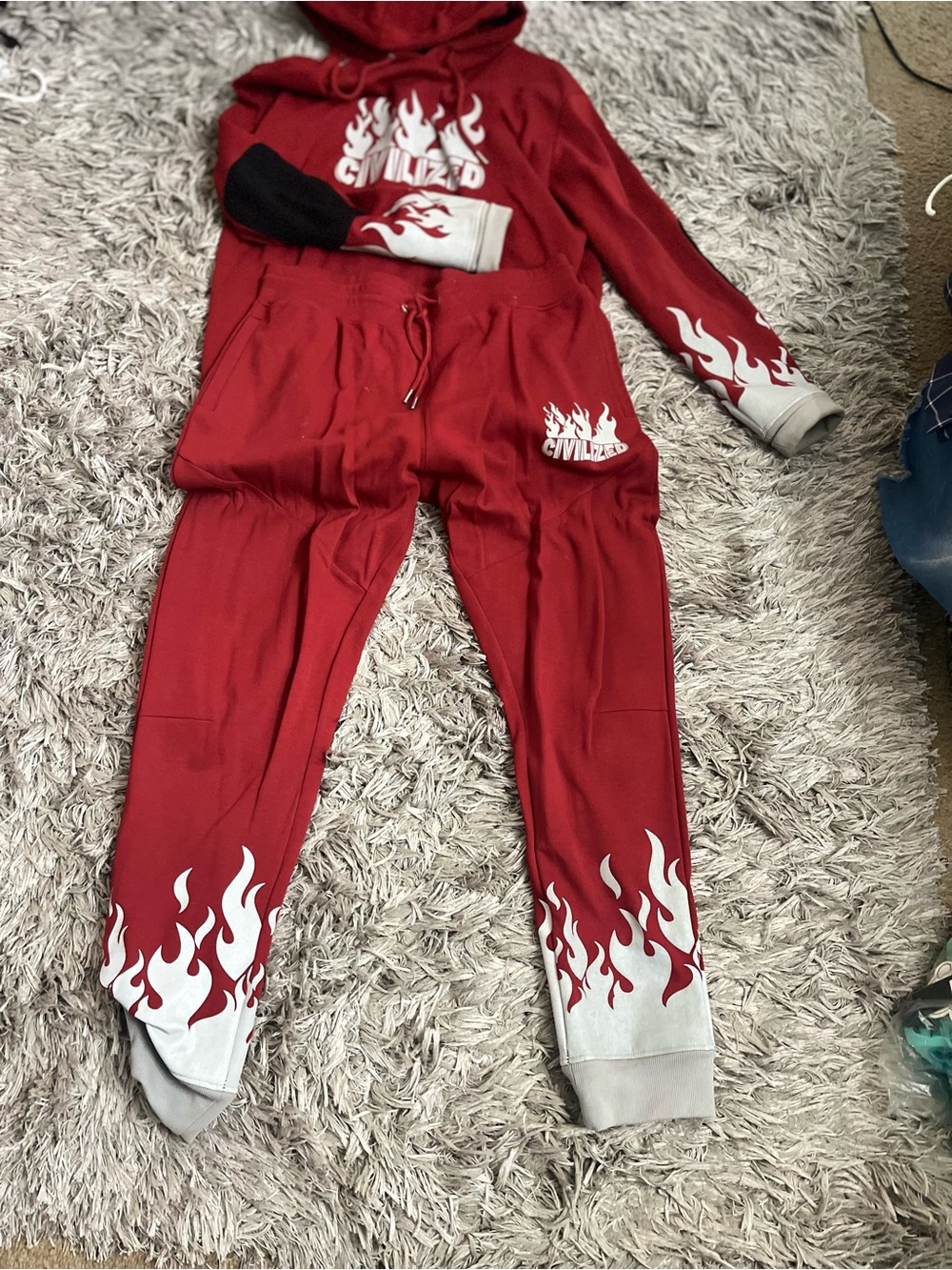 Men’s Civilized Red Flame Jogger Set - Hooded Sweatshirt & Pants Size 2XL